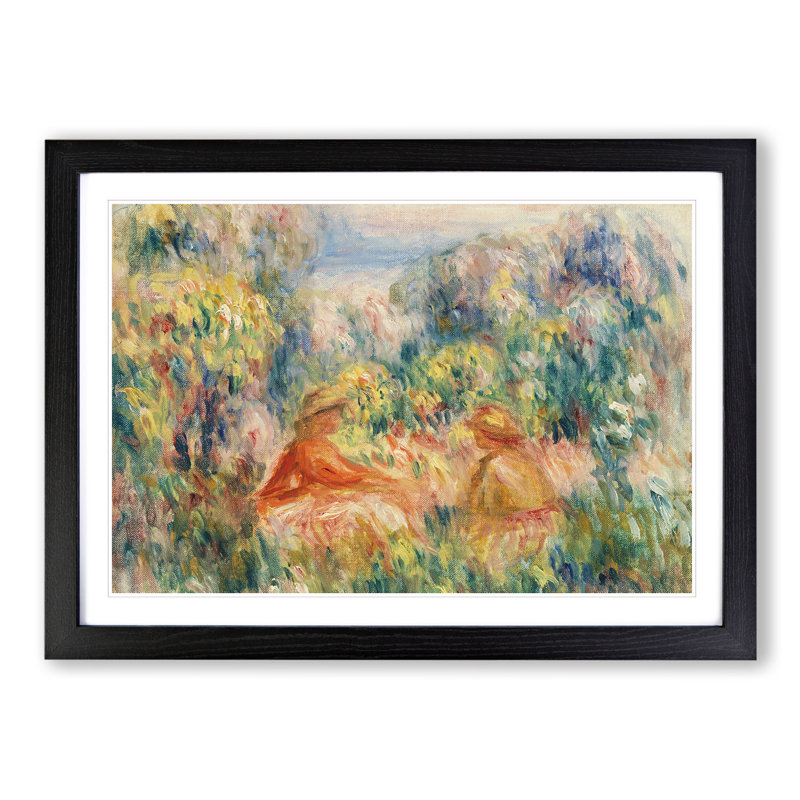 Two Women in a Landscape by Pierre-Auguste Renoir - Picture Frame Painting, 27cm H x 36cm W x 2cm D, Black