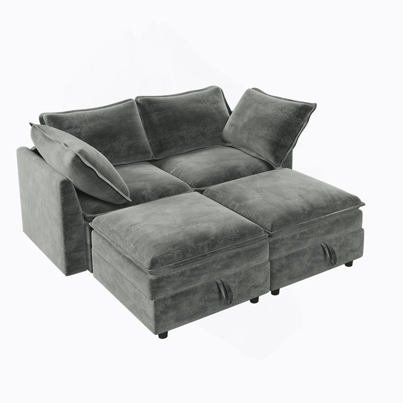 Canapé modulaire 4 pièces avec rangement libre Mirod, Gris