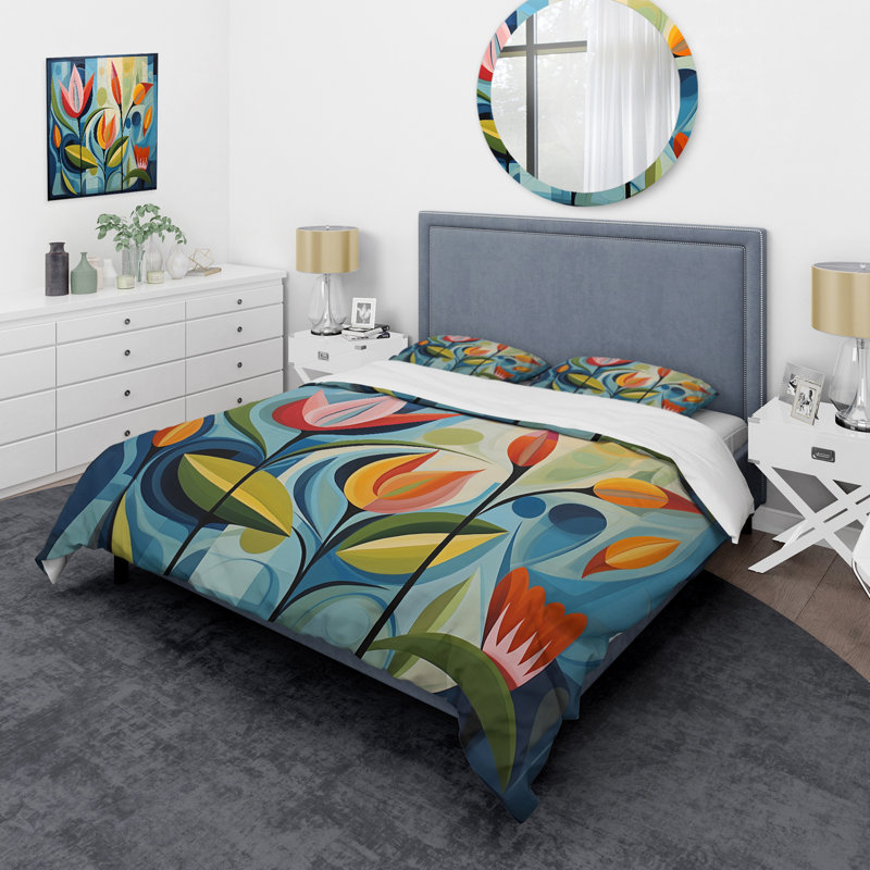 Ensemble de housse de couette vert Mid Century Mod Nature II - Mid-Century, Housse de couette pour grand lit et 2 taies décor