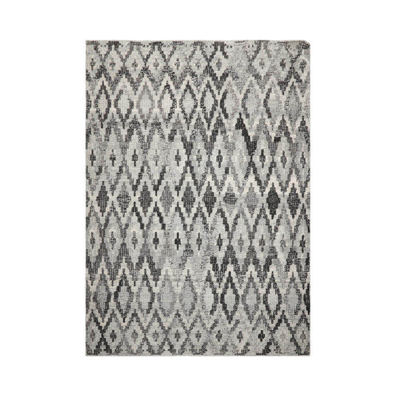 Tapis intérieur / extérieur gris en laine tissé à plat à la main Izibella de style marocain 5 pi 3 po x 7 pi 7 po