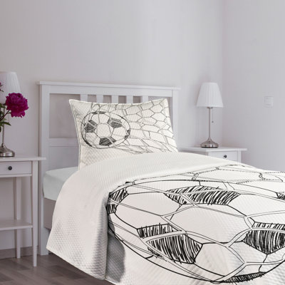 Ambesonne Black White Bedspread Soccer Ball in -  bed_17307_twin