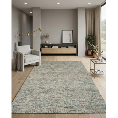 Bleu | Tapis beige uni touffeté à la main uni 100% laine