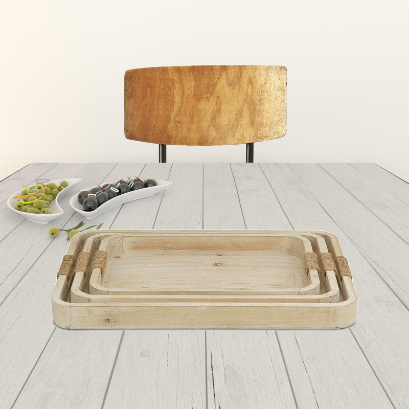 Solid Wood Tray - Set of 3, White