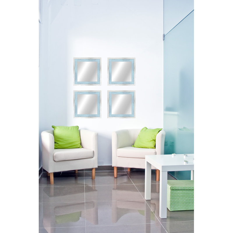 Bois naturel, 20,5 po x 20,5 po, Blanc / bleu ciel