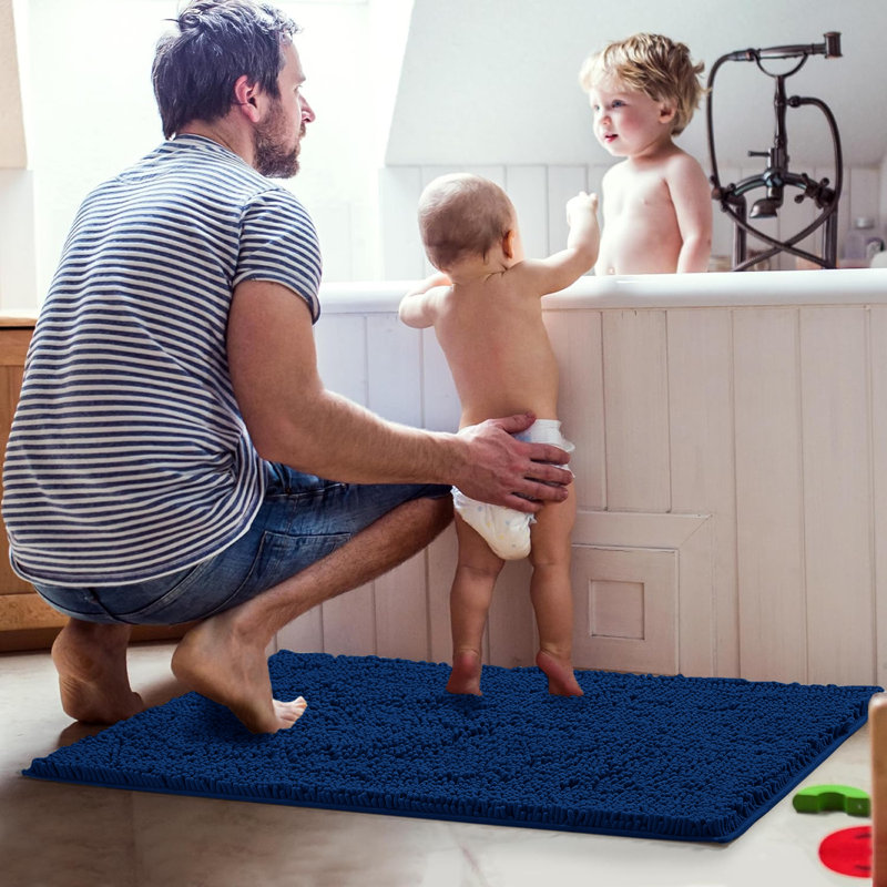 Chenille Non-Slip Non-Slip Bath Mat, Navy, 50cm Width X 80cm Length