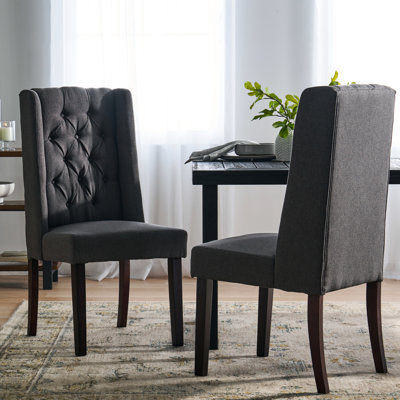 Of 2 Dark Grey Dining Chairs, High Back, Wood Base Material