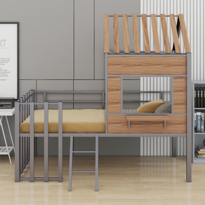 Metal Loft Bed With Roof, Window, Guardrail, Ladder by Harper Orchard