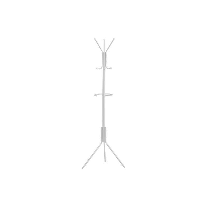Coat Rack, Hall Tree, Free Standing, Hanging Bar, 6 Hooks, Entryway, 68"H, Bedroom Metal, Contemporary, Modern, White