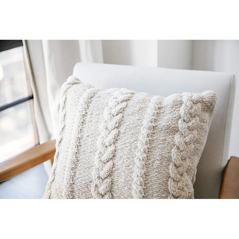 Braided Square Pillow Cover & Insert, Sahara Tan