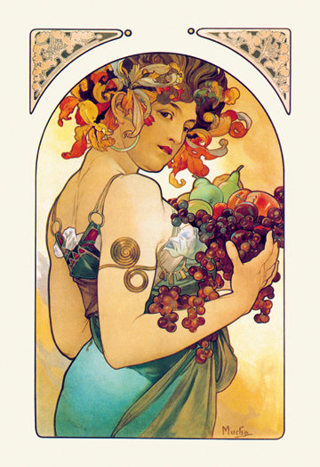 " Fruit " by Alphonse Mucha, 23.5" H x 17.5" W x 1.5" D