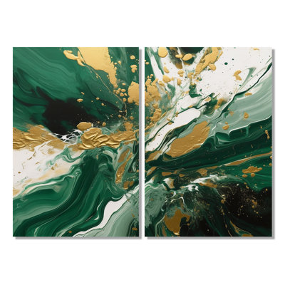 Green And Gold Liquid Magic I - Abstract Canvas Wall Art