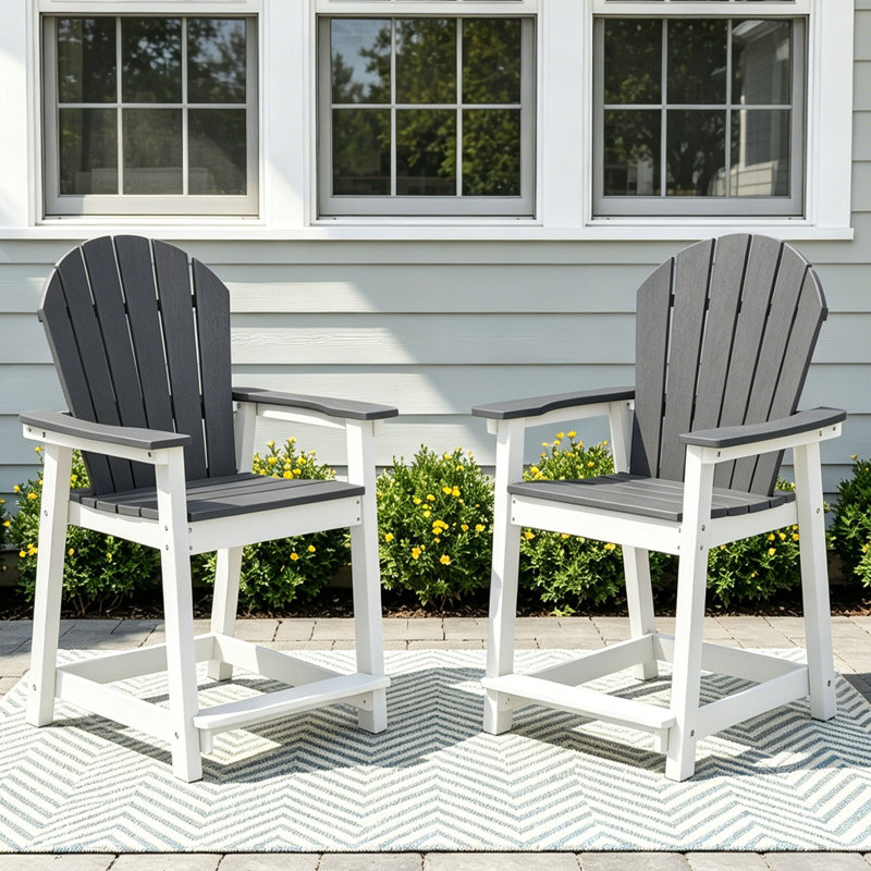 Ensemble de chaises haute en PEHD Adirondack (ensemble de 2), Gris / Blanc