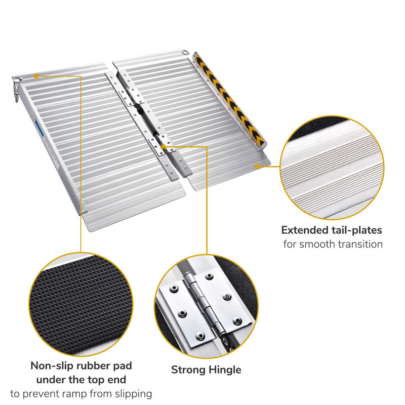 2FT Aluminum Wheelchair Ramp Folding Portable Anti-slip 600 Lbs Capacity for Home Steps Stairs Doorways Scooter