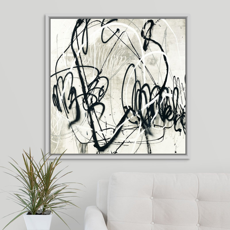 « down stroke », peinture sur toile, Cadre flottant blanc, H 31,7 po x l 31,7 po x P 1,75 po