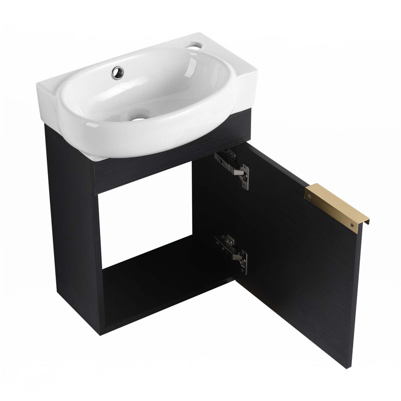 Petit meuble-lavabo 16 "avec lavabo, Noir, noir, noir, noir, Doré