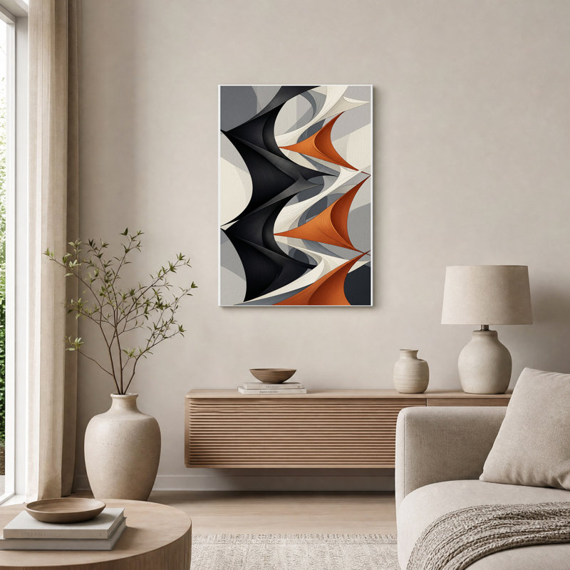 Tableau abstrait à rubans noirs et rouille sur toile, 48"H x 32"W