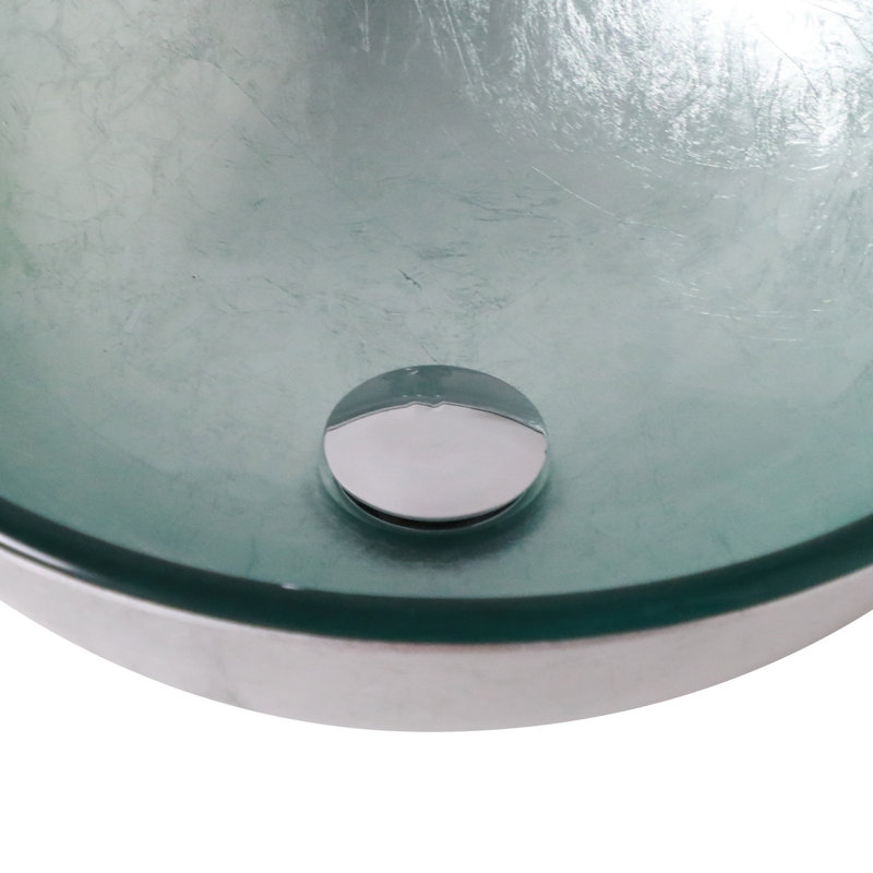 Bathroom Artistic Tempered Glass Vessel Bathroom Sink With Pop-Up Drain, Silver, Silver
