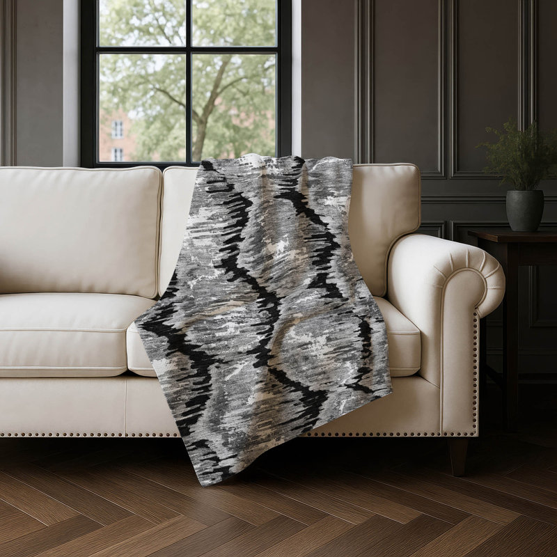 Jeté en laine Sherpa ASB767 Addison, Noir