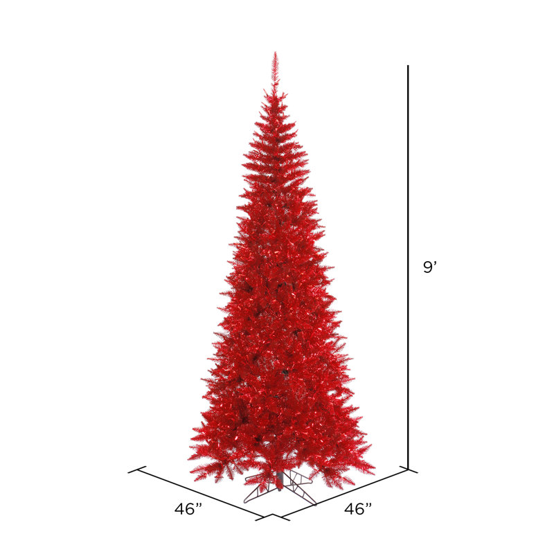 Red Tinsel Artificial Christmas Tree with LED Lights, 9' H, Not Pre-Lit