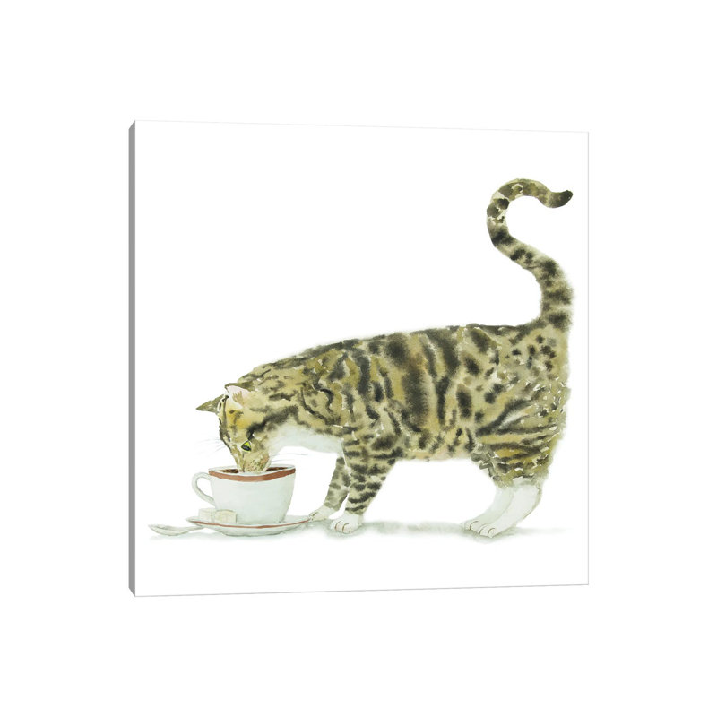 Tabby Cat And Coffee by Alexey Dmitrievich Shmyrov - Wrapped Canvas Painting, 30.48 cm H x 30.48 cm W