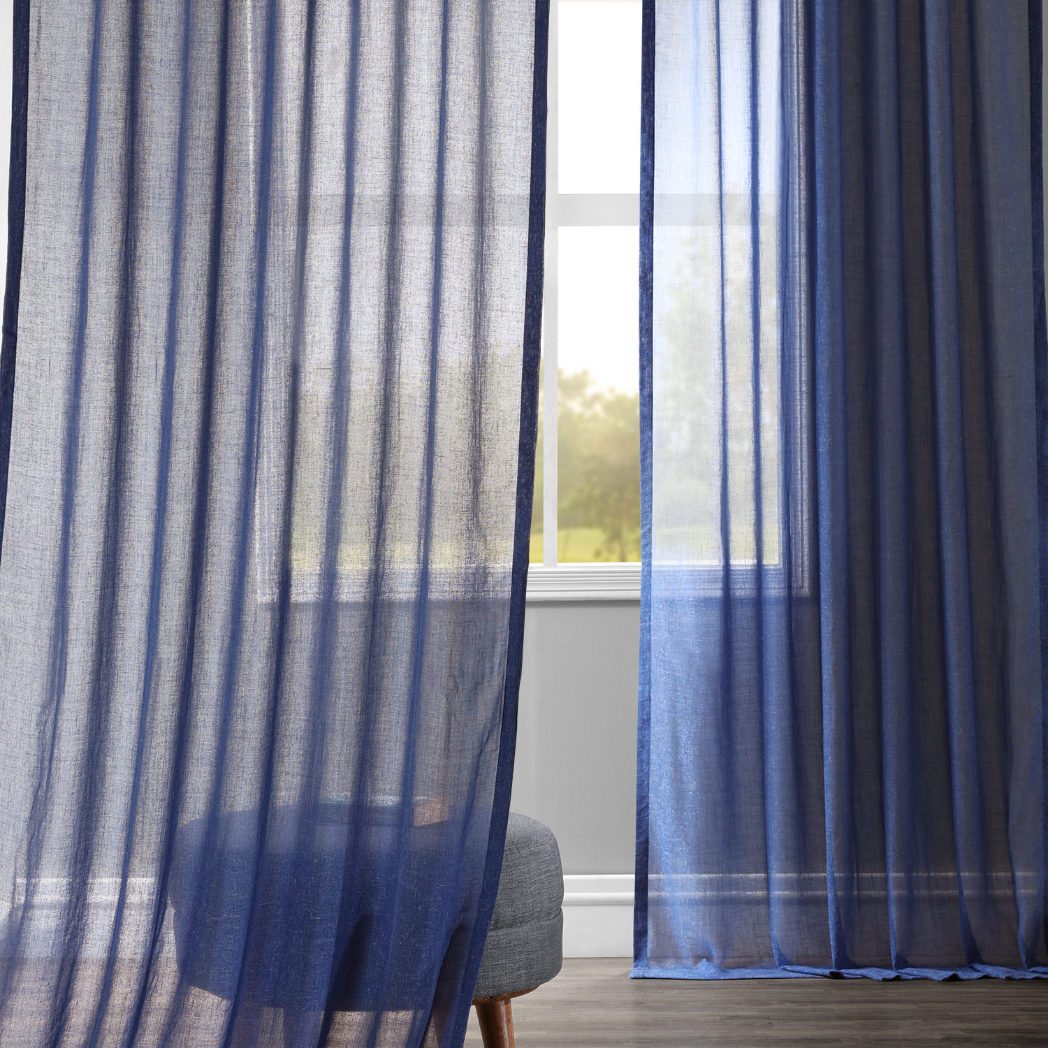 Larsa Sheer Linen Blend Curtain, 50" W x 120" L, Blue Lapis
