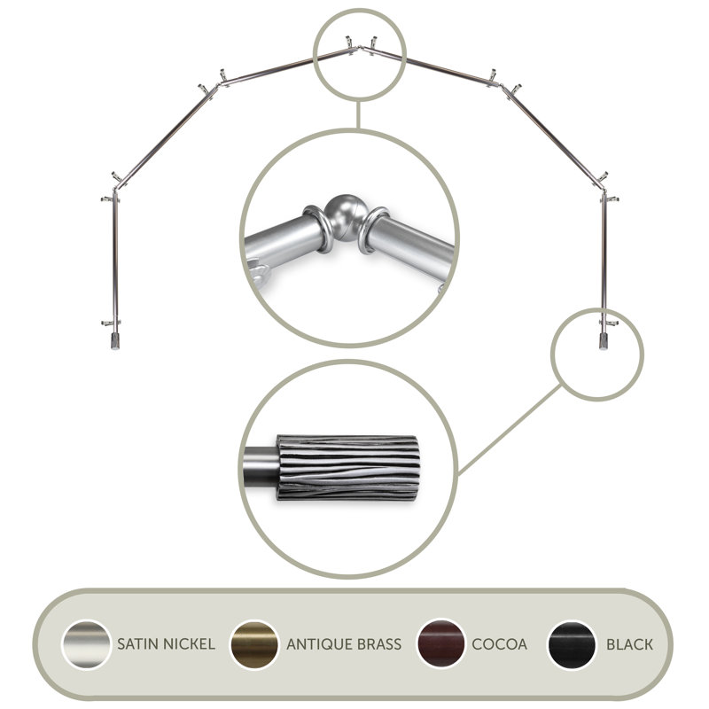 Tringle à rideaux simple ajustable avec baie vitrée de 0,81 po, Nickel satiné, 28 po à 48 po (chaque côté)