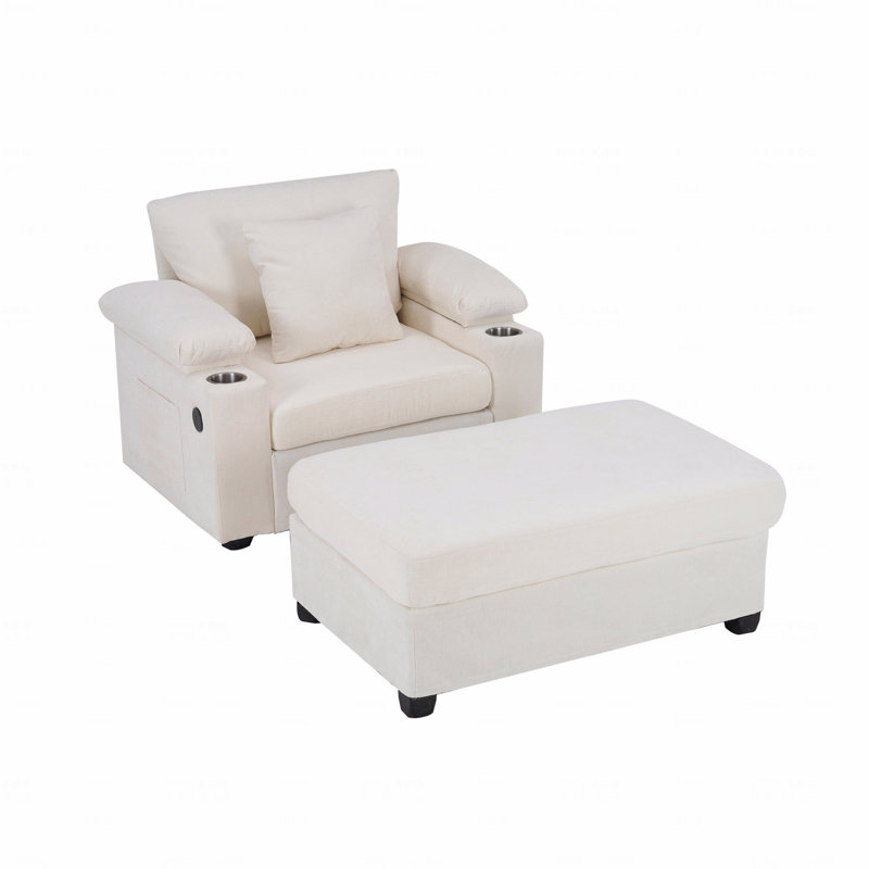 Fauteuil ergonomique surdimensionné avec repose-pieds, Beige