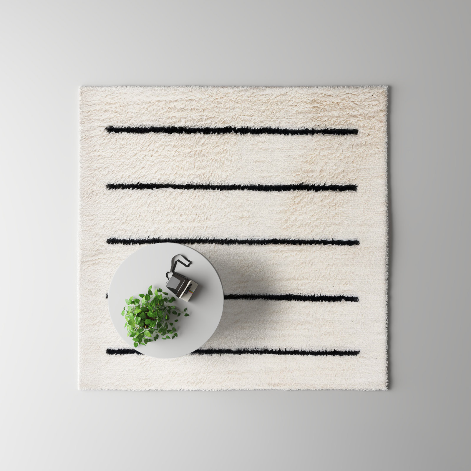 Mayer Ivory Black Hand-Knotted Striped Wool Rug, Square 7'