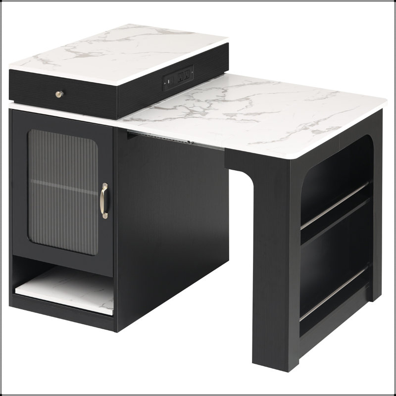 59.5" Kitchen Island with Extendable Dining Table (3 Lengths) and Double-Sided Storage – Black
