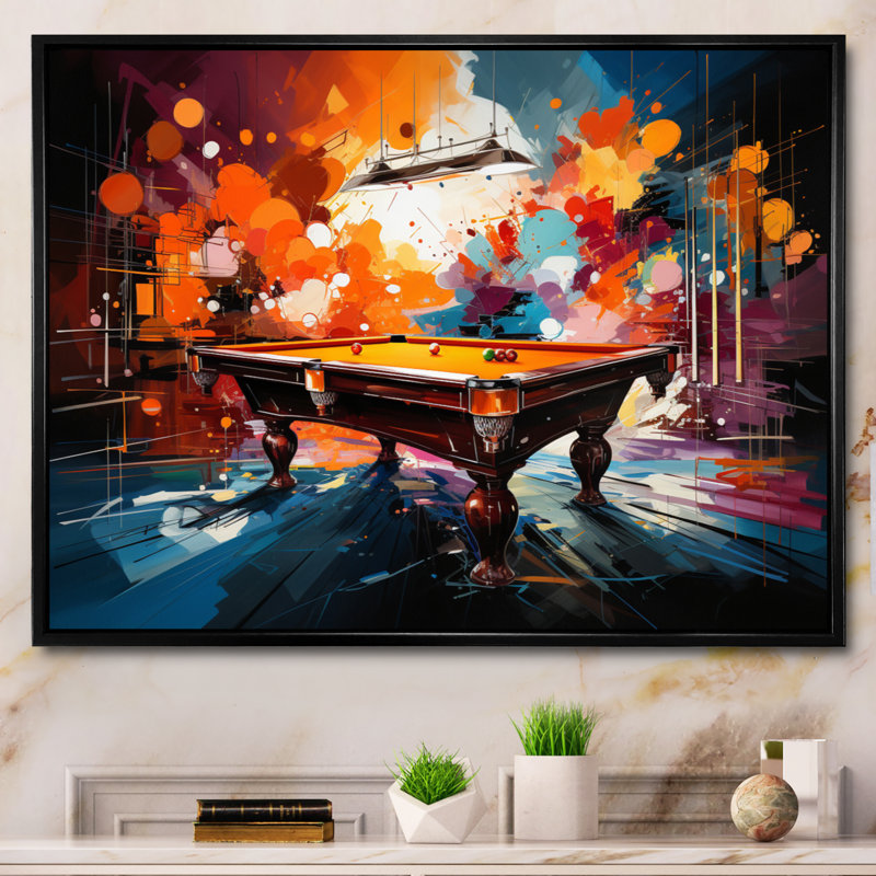 Billard Vibrant Break I - Billiards, art mural, H 24 po x l 32 po x P 1 po, Cadre flottant noir