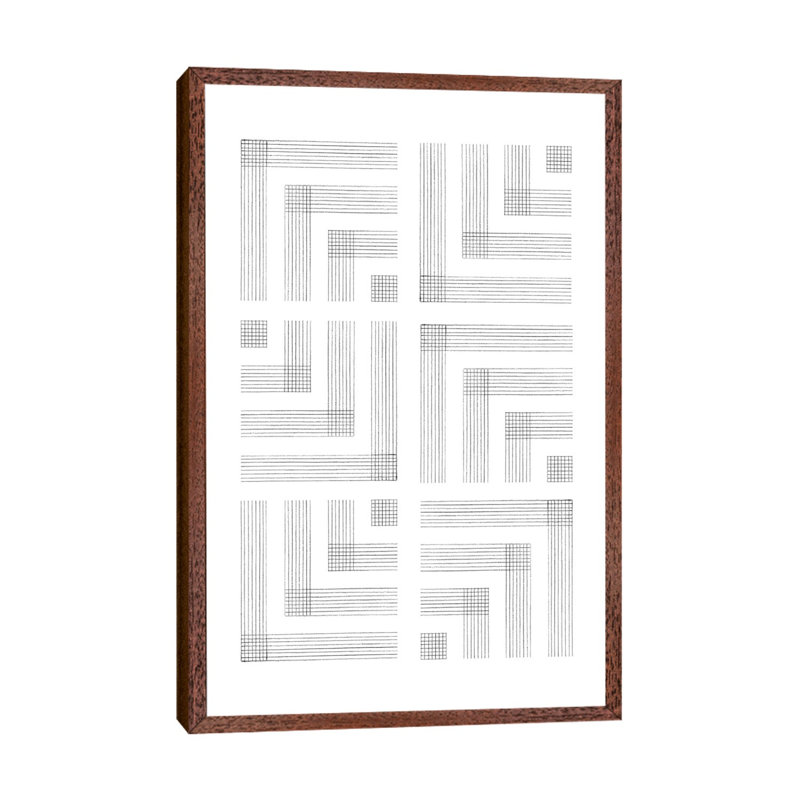 Geometric Lines by Whales Way - Print on Canvas, 101.6cm H x 66.04cm W x 3.81cm D, Classic Brown Wood Framed
