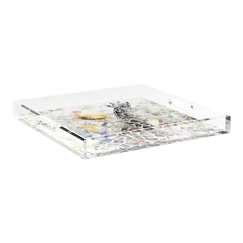 Arcadia Giraffe Acrylic Square Decorative Tray, 18"W x 18"D x 2"H