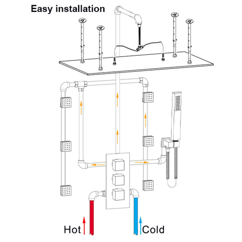 Nabiyy Matte Black Ceiling Mount Rain Shower System - LED Recessed Shower Set with 6 Body Jets & Handheld Wand for Bathroom