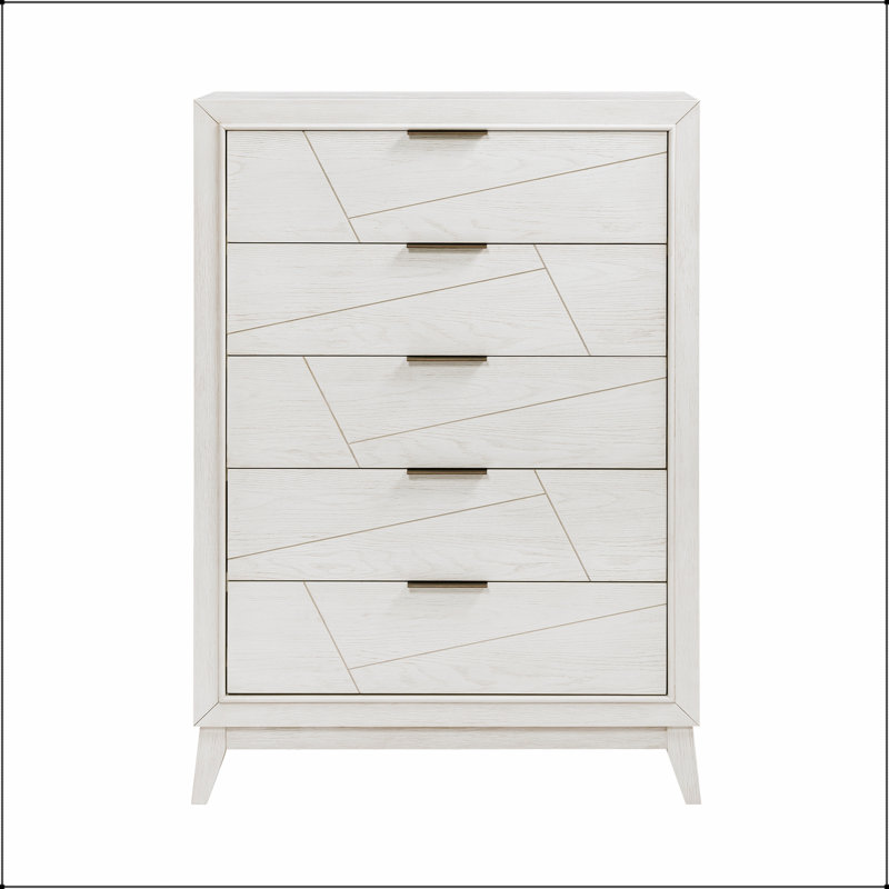 Commode de rangement antique à finition blanche avec cinq tiroirs, durable et élégante pour les chambres à coucher modernes