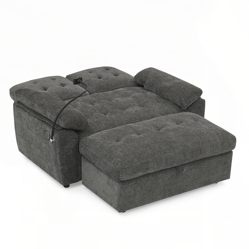 Canapé inclinable de loisir double avec dossier réglable, accoudoirs rembourrés, charge USB, support pour téléphone et repose-pieds de rangement