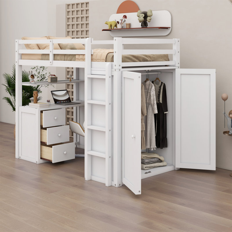 Jarrison Kids Twin Loft Bed with Drawers, White