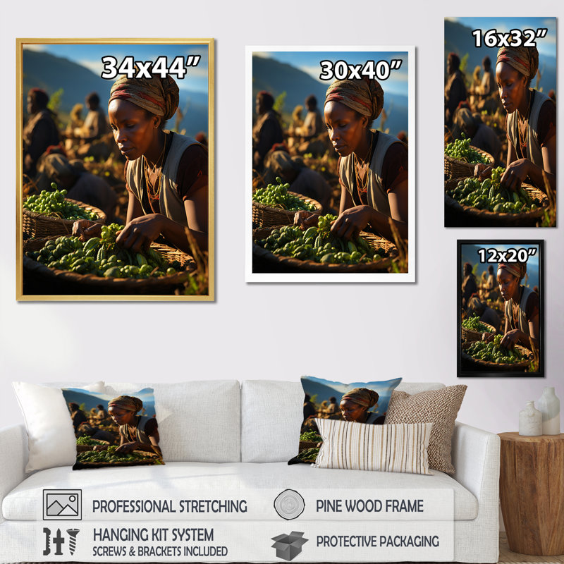 «Hrian African Tribes Kikuyu Harvest III», reproduction sur toile, Cadre photo noir simple, H 20 po x l 12 po x P 1 po