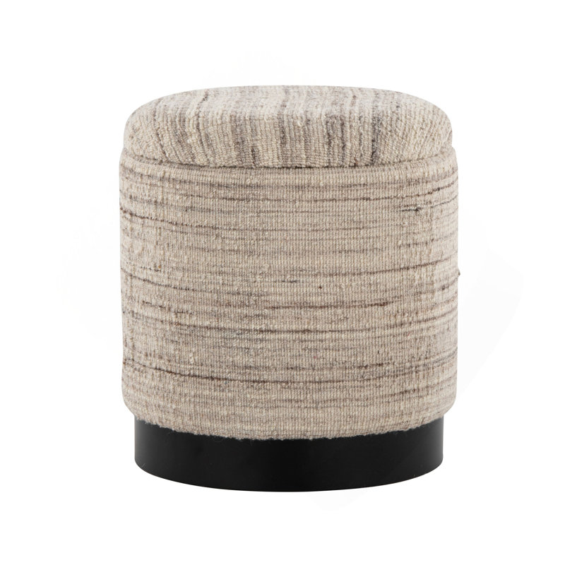 Repose-pieds de rangement 18 po en métal noir et laine crème tissée à la main