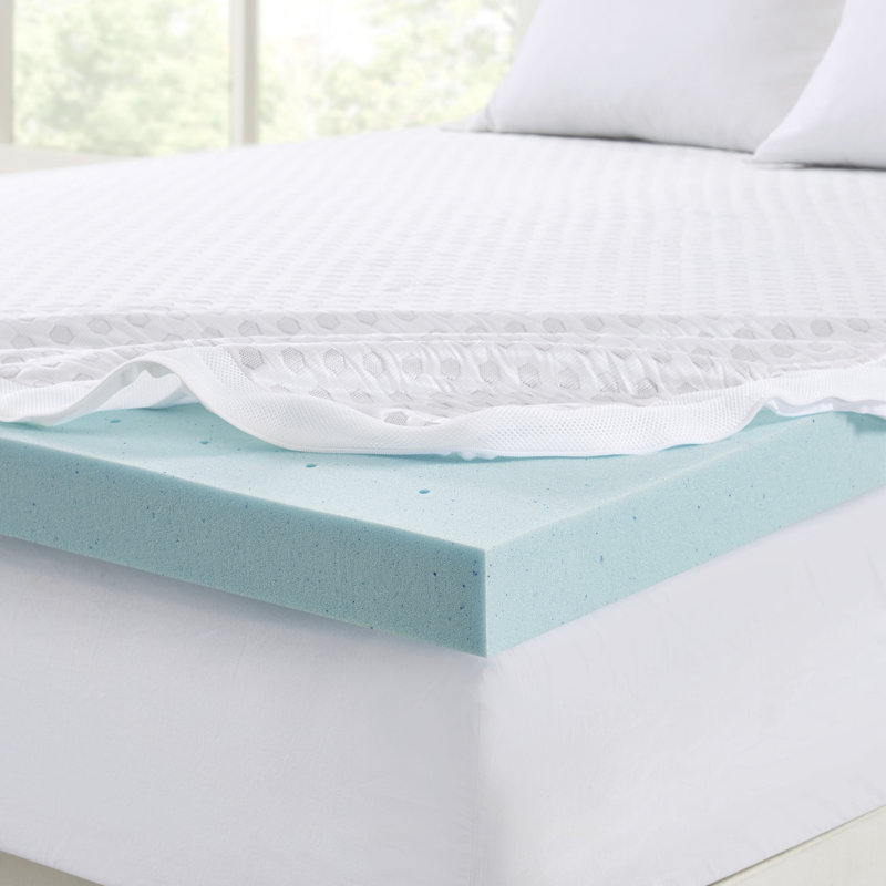 Sleep Philosophy 3'' Gel Memory Foam Cooling Cover White All Season Reversible Hypoallergenic King Mattress Topper, King, 3"