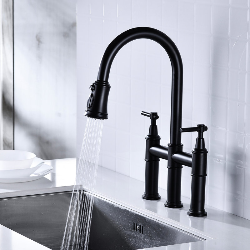 Robinet en laiton noir mat - Double poignée pour un contrôle précis de l'eau dans la cuisine Robinet de lavabo escamotable 360 °