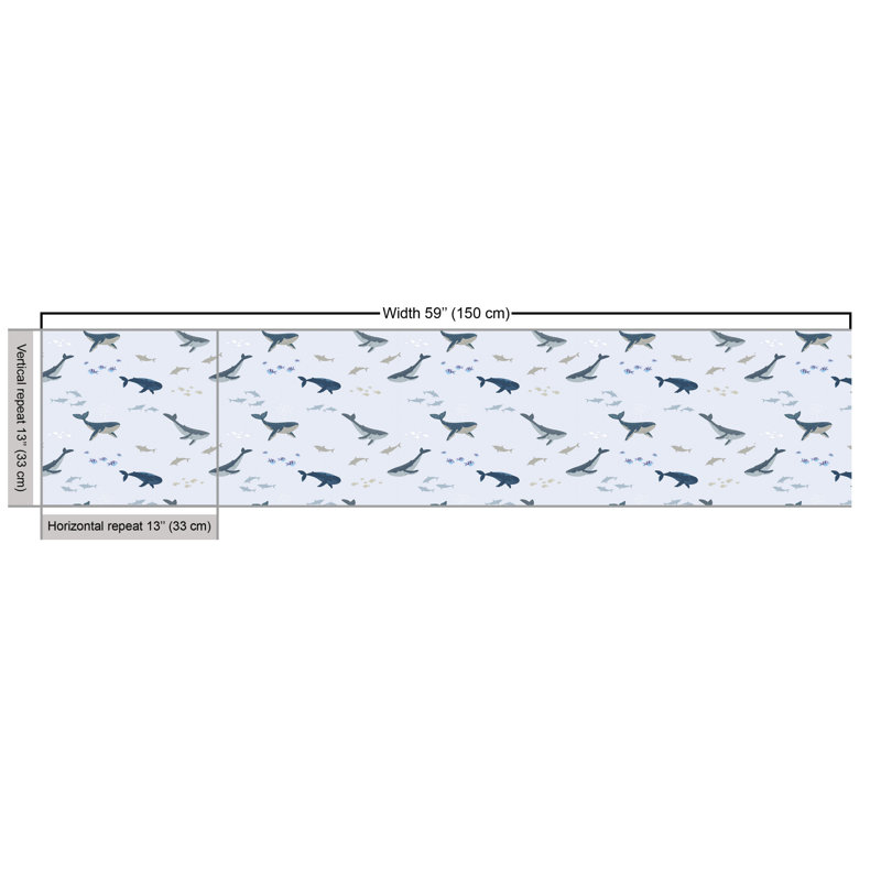 Charitha Summer Marine Themed Pattern with Whales and Fishes Underwater Multi-Purpose Fabric