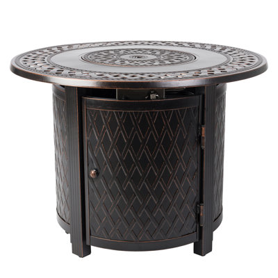 Love Fire Sense Gas Fire Pit Table 37,000 BTU, Nylon Cover & Clear Fire Glass-Bronze Finish-Round-34"