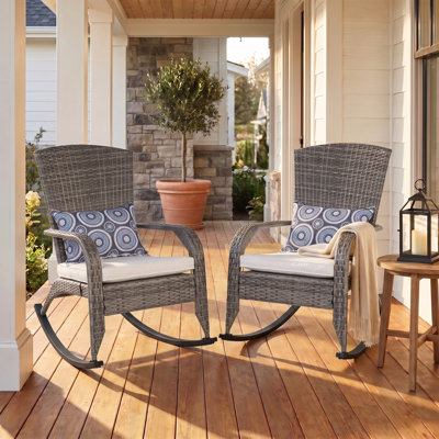 Outdoor Wicker Rocking Chairs With Cushions (set Of 2)