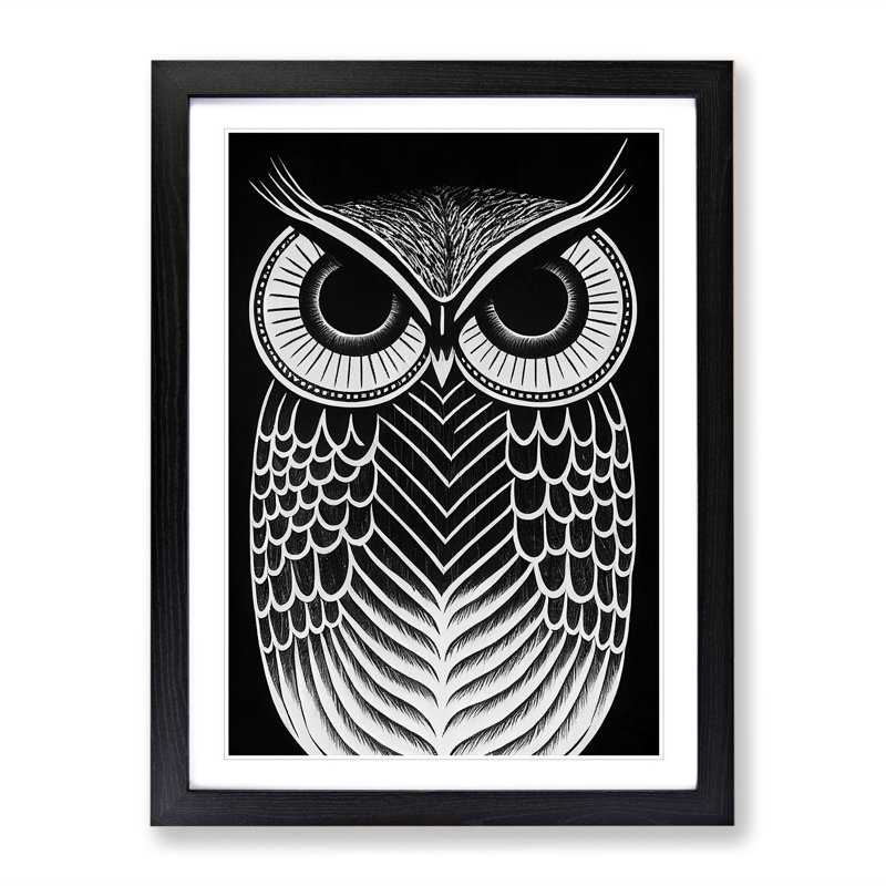Monochrome Owl No.1 - Framed Print, Black, 64cm H x 46cm W x 2cm D