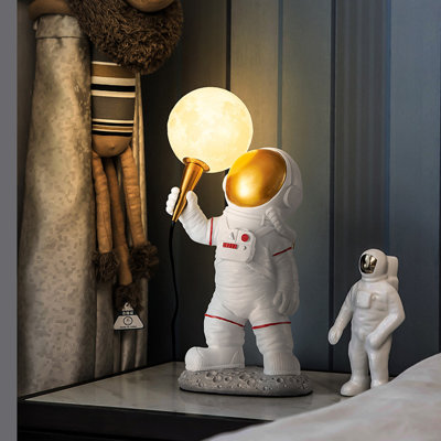 Astronaut Table Lamp, 3000K Warm Light Resin Desk Lamp with G9 Bulb, Creative Night Light for Kids Bedroom & Gift