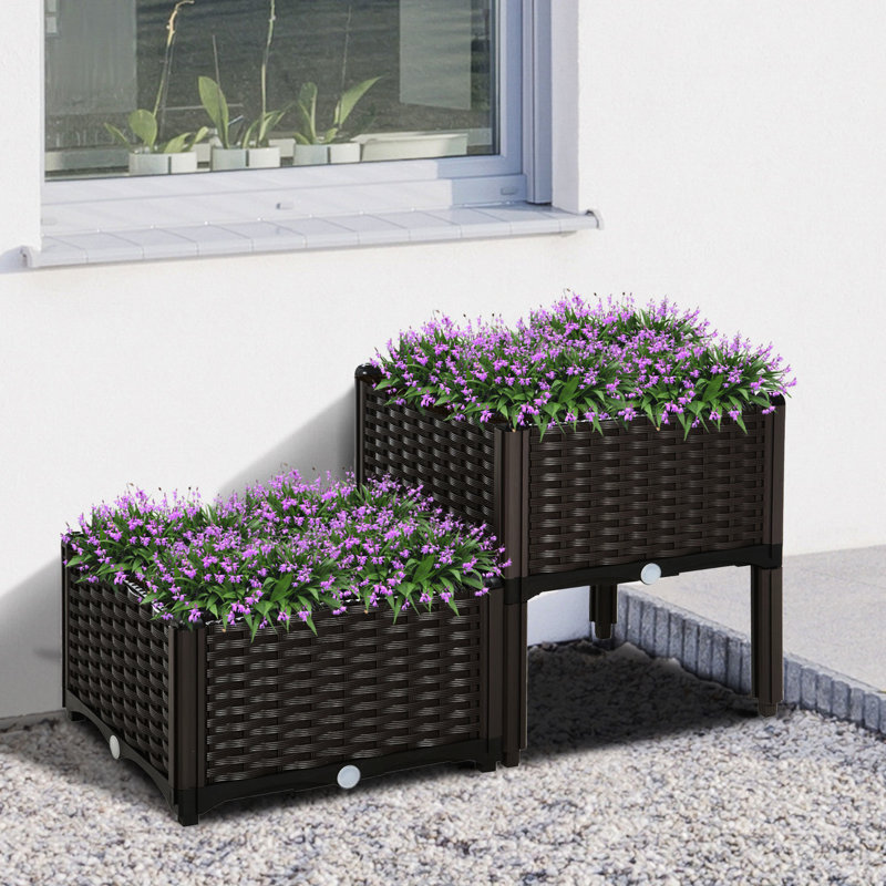 Lit de jardin surélevé avec pieds, auto-arrosage et. Gris, pour les jardins. Polypropylène, contrôle de la prise d'eau 2 pièces - arrosage automatique optimisé. Fleur, herbe, plantation de légumes. Améliorez la gestion