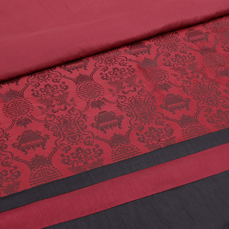 Full Red and Black Jacquard 7-Piece Comforter Set