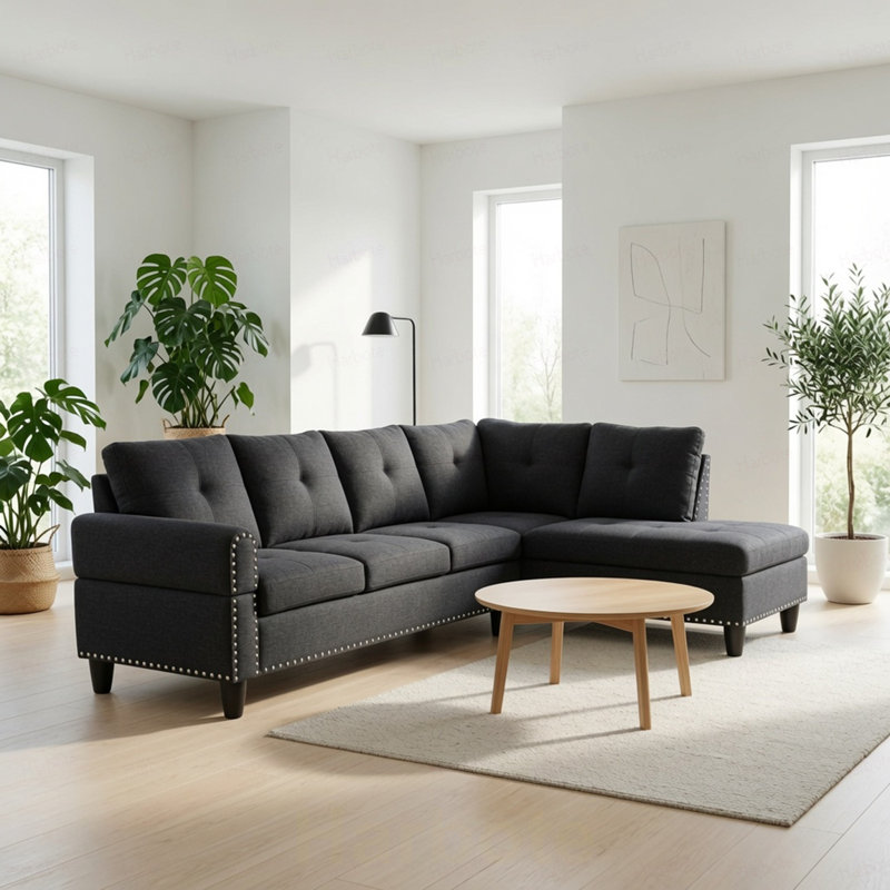 Canapé modulaire en L 2 pièces gris Lénine (méridienne droite)