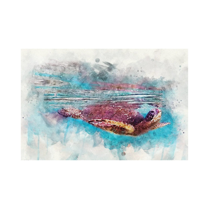 «Green Sea Turtle II» par Christine Zalewski - impression d'art graphique, H 18 po x l 26 po x P 1,5 po, Toile tendue