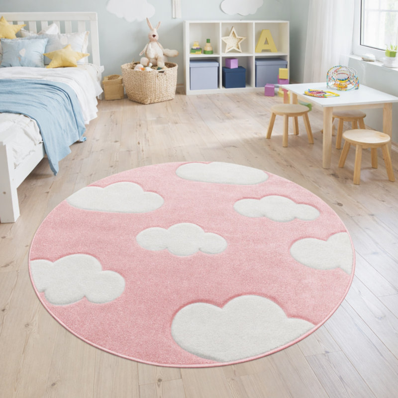 Tapis rose / blanc gagnon, Rond 5 pi 3 po